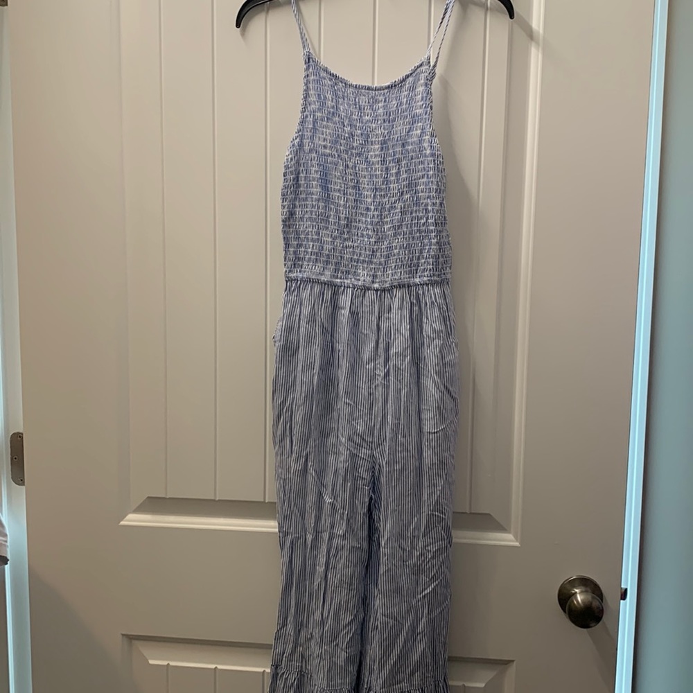 Blue and white stripped jumpsuit